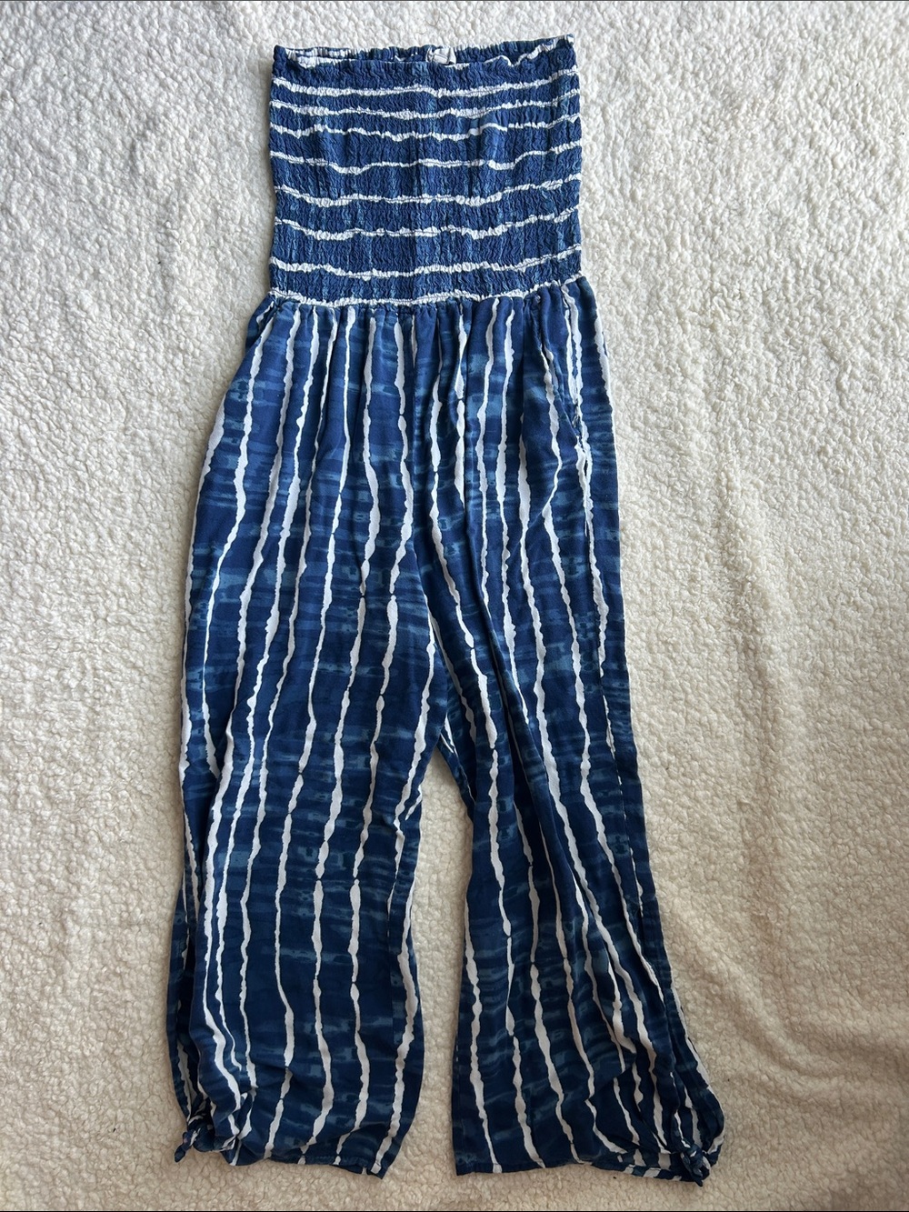 Navy Blue Tie-Dye Strapless Jumpsuit